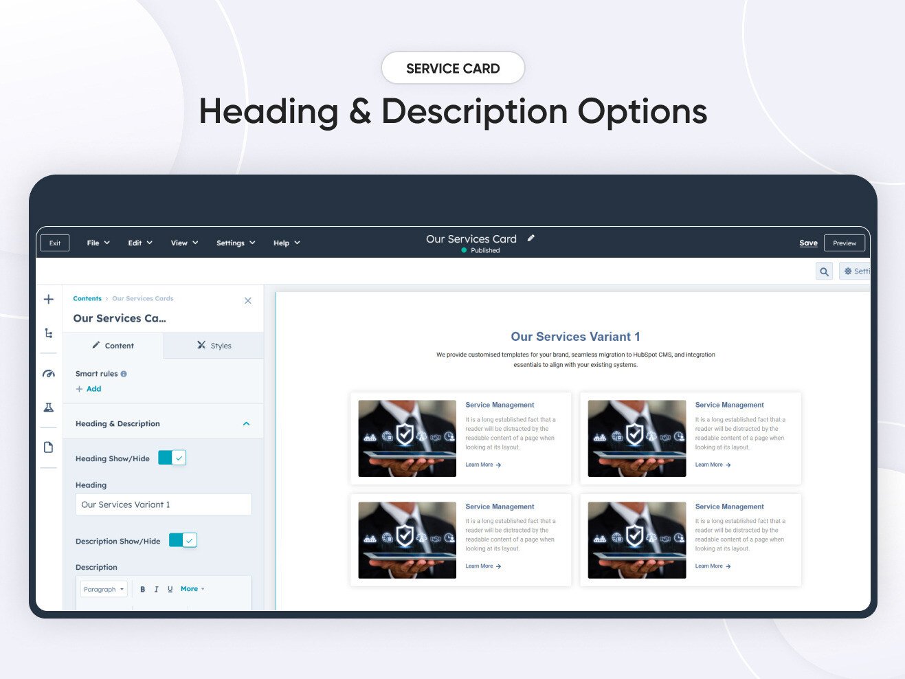 Heading & Description Easy Customize