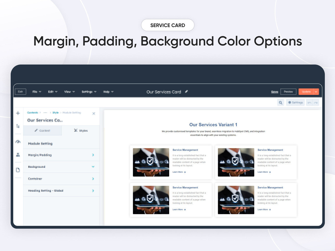 Margin, Padding, Background Color Options