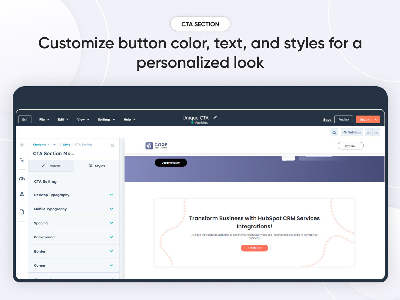 Customize button color, text, and styles for a personalized look