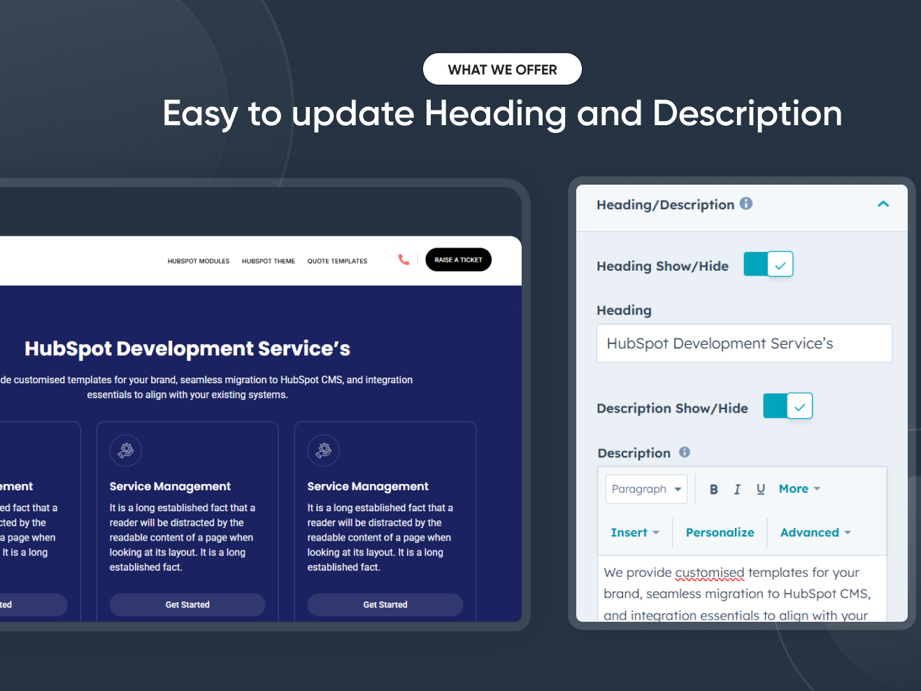 Easy to update Heading and Description