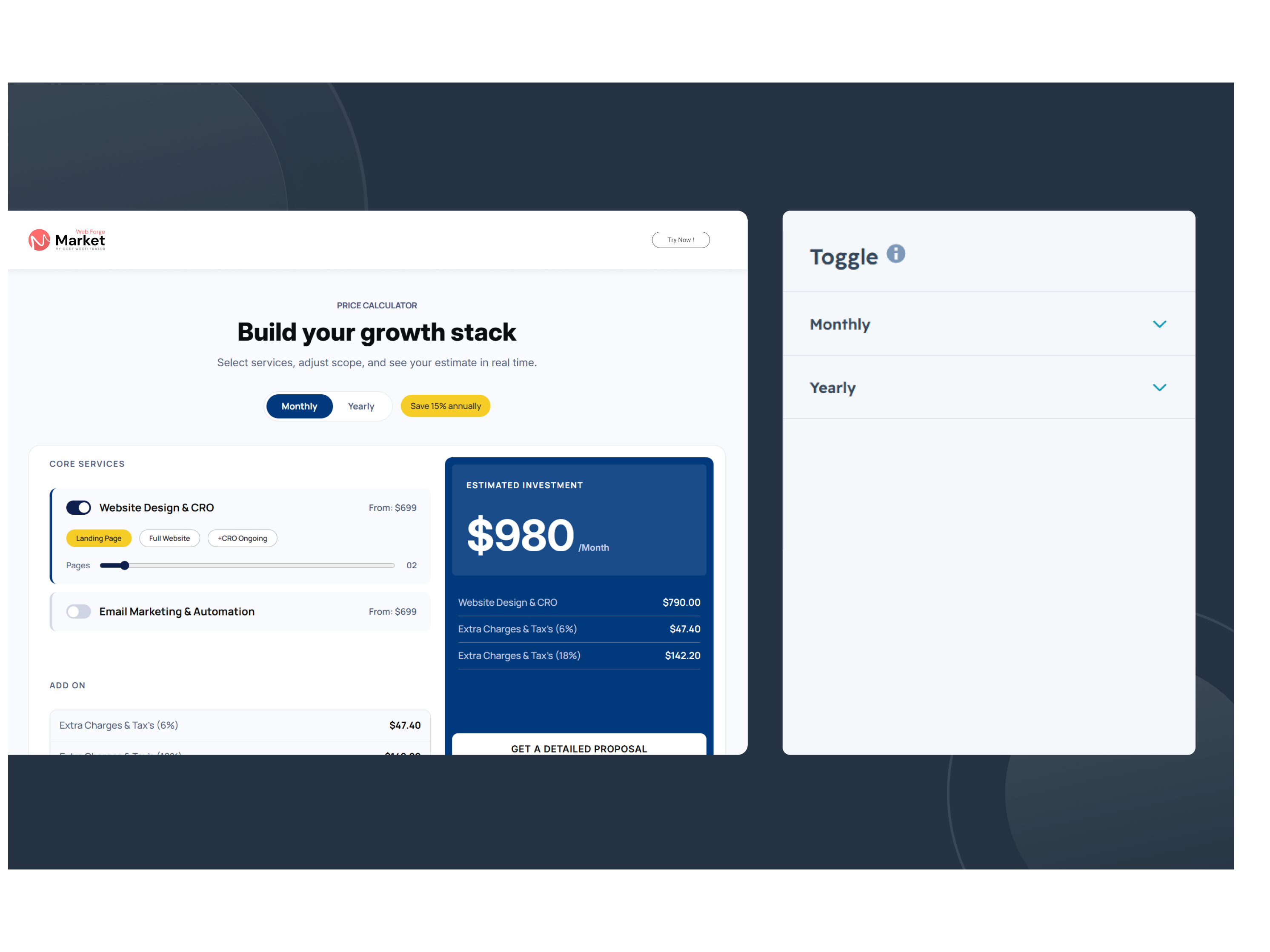 Monthly & Yearly Billing Toggle