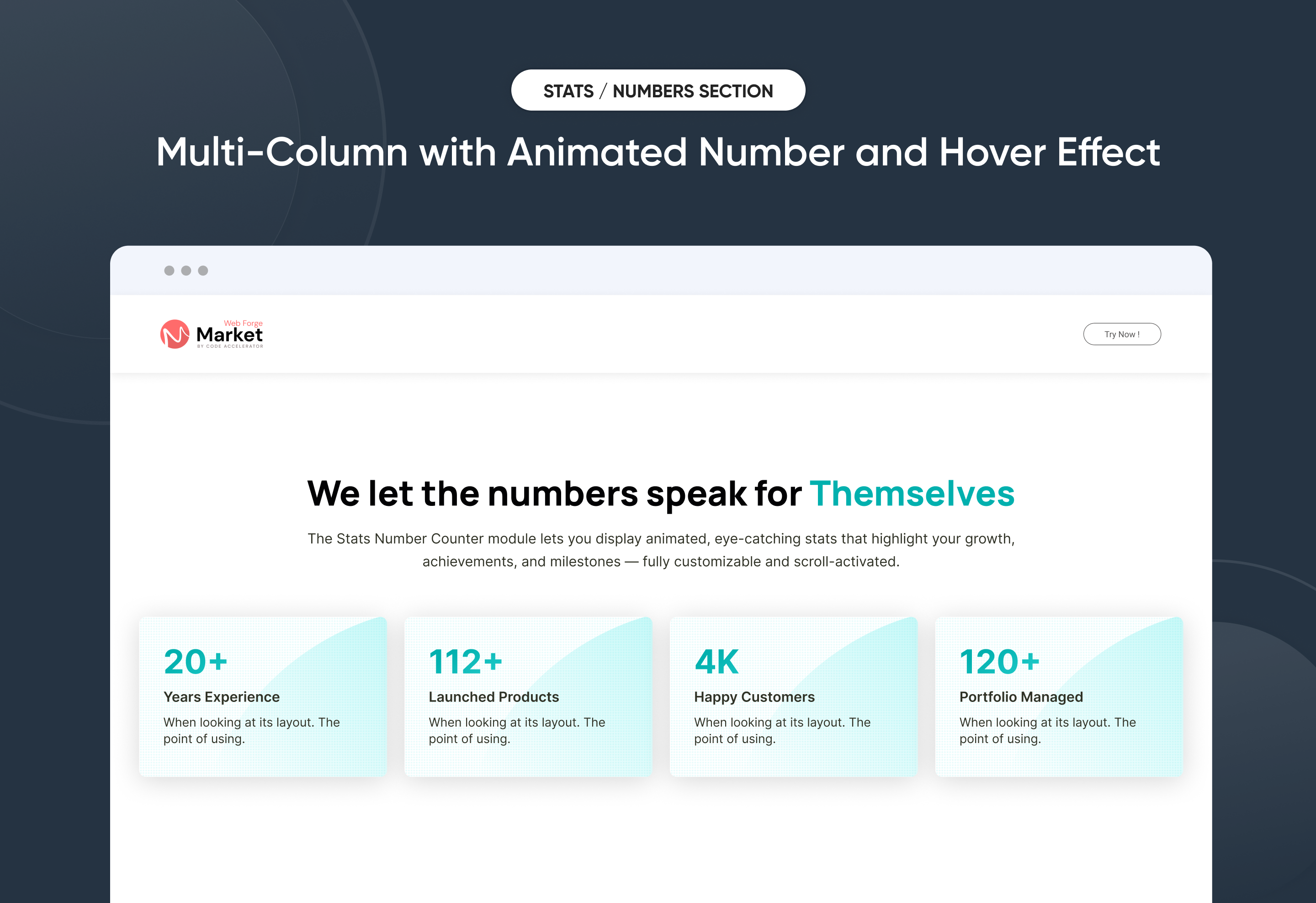 Multi-Column with Animated Number and Hover Effect