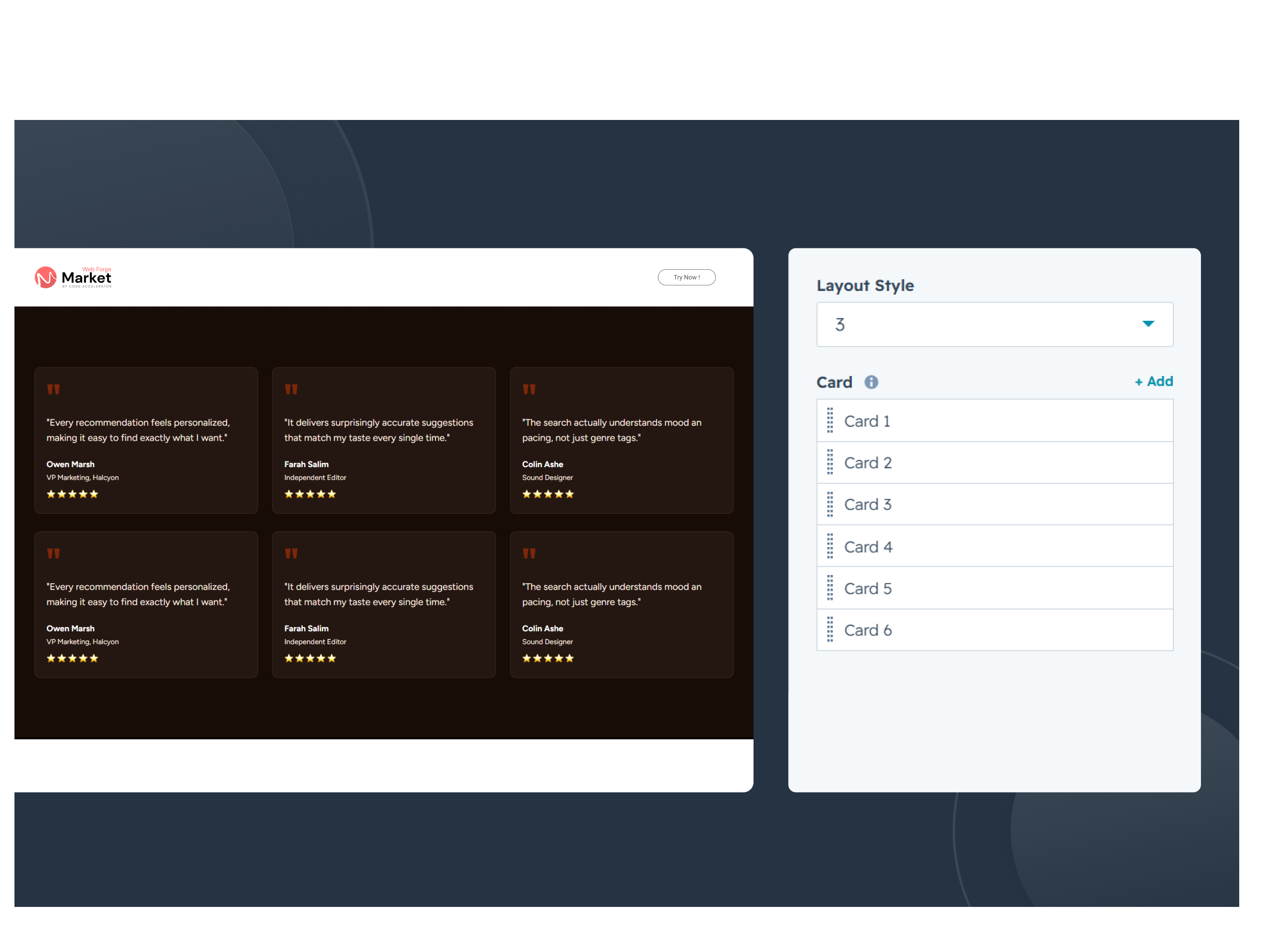 Multiple Testimonials Card Support