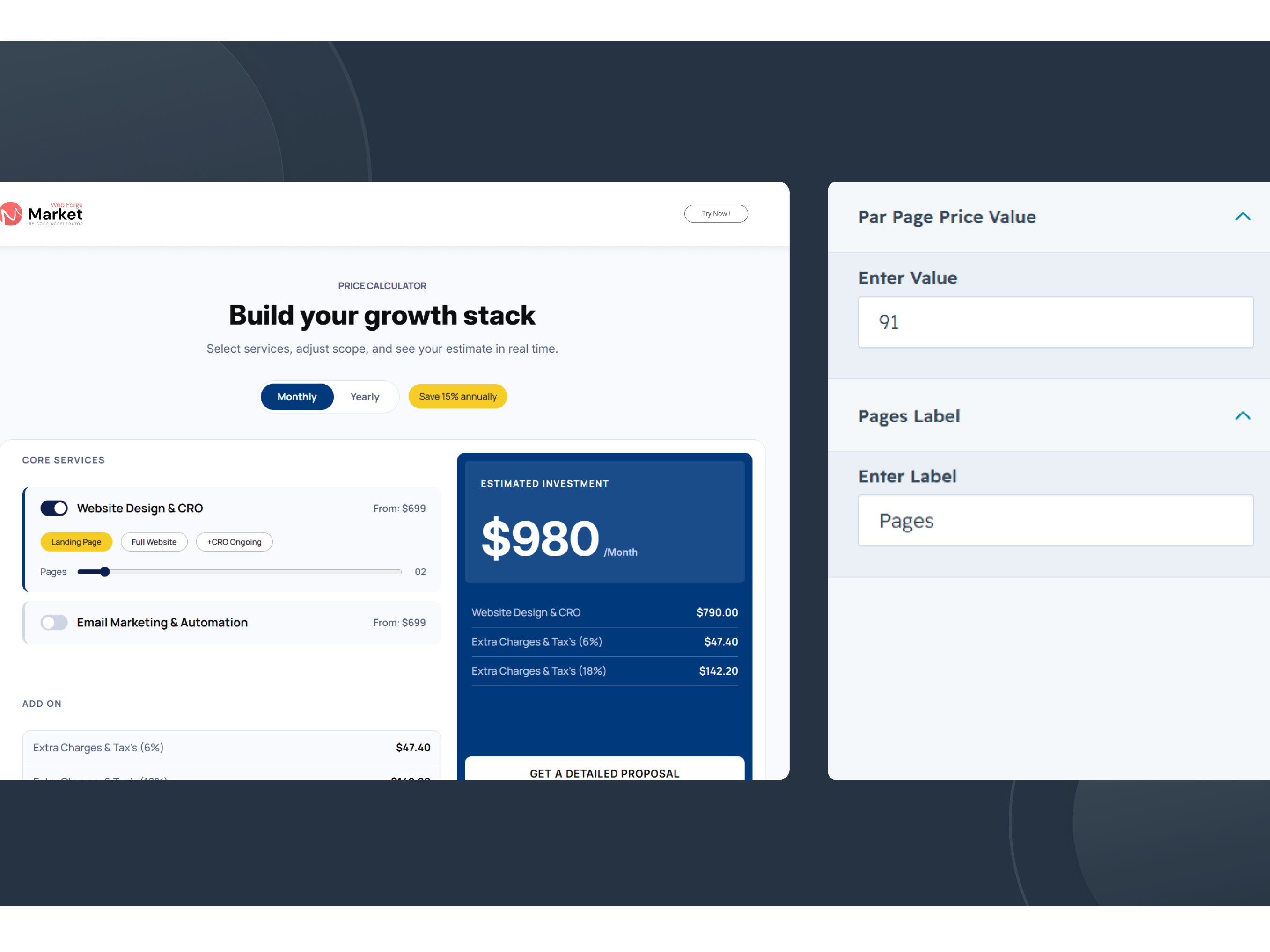 Page-Based Pricing Slider