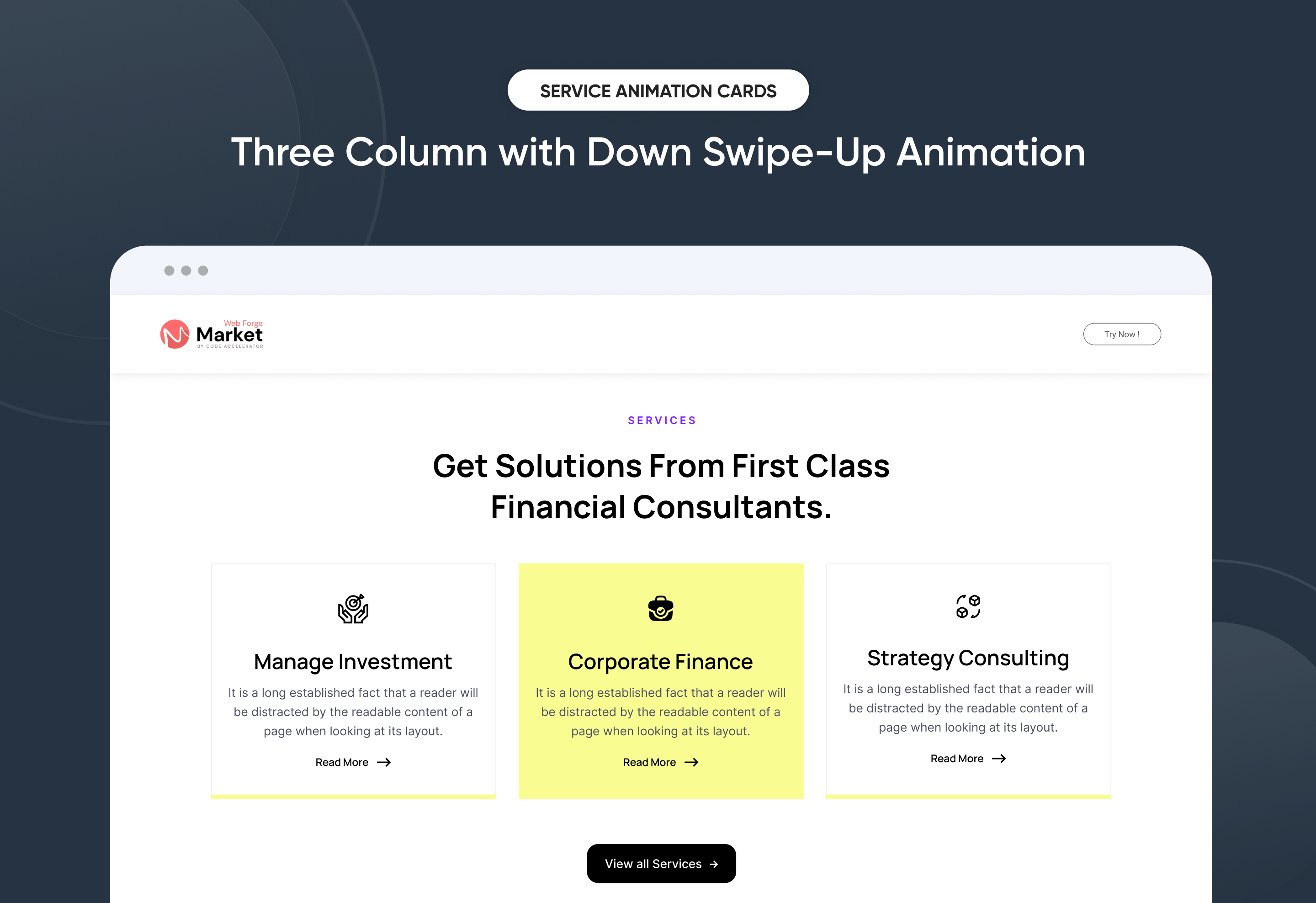 Three Column with Down Swipe-Up Animation