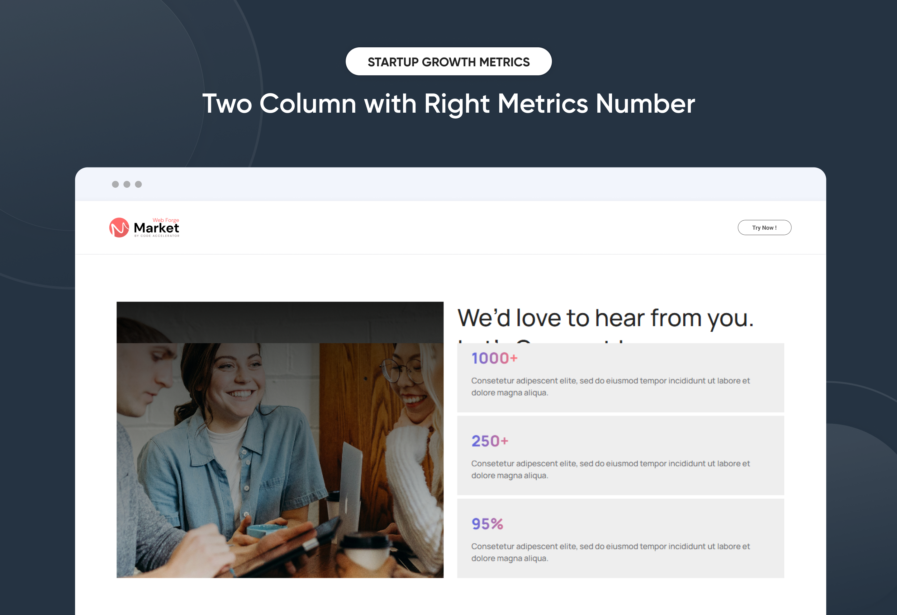 Two Column with Right Metrics Number