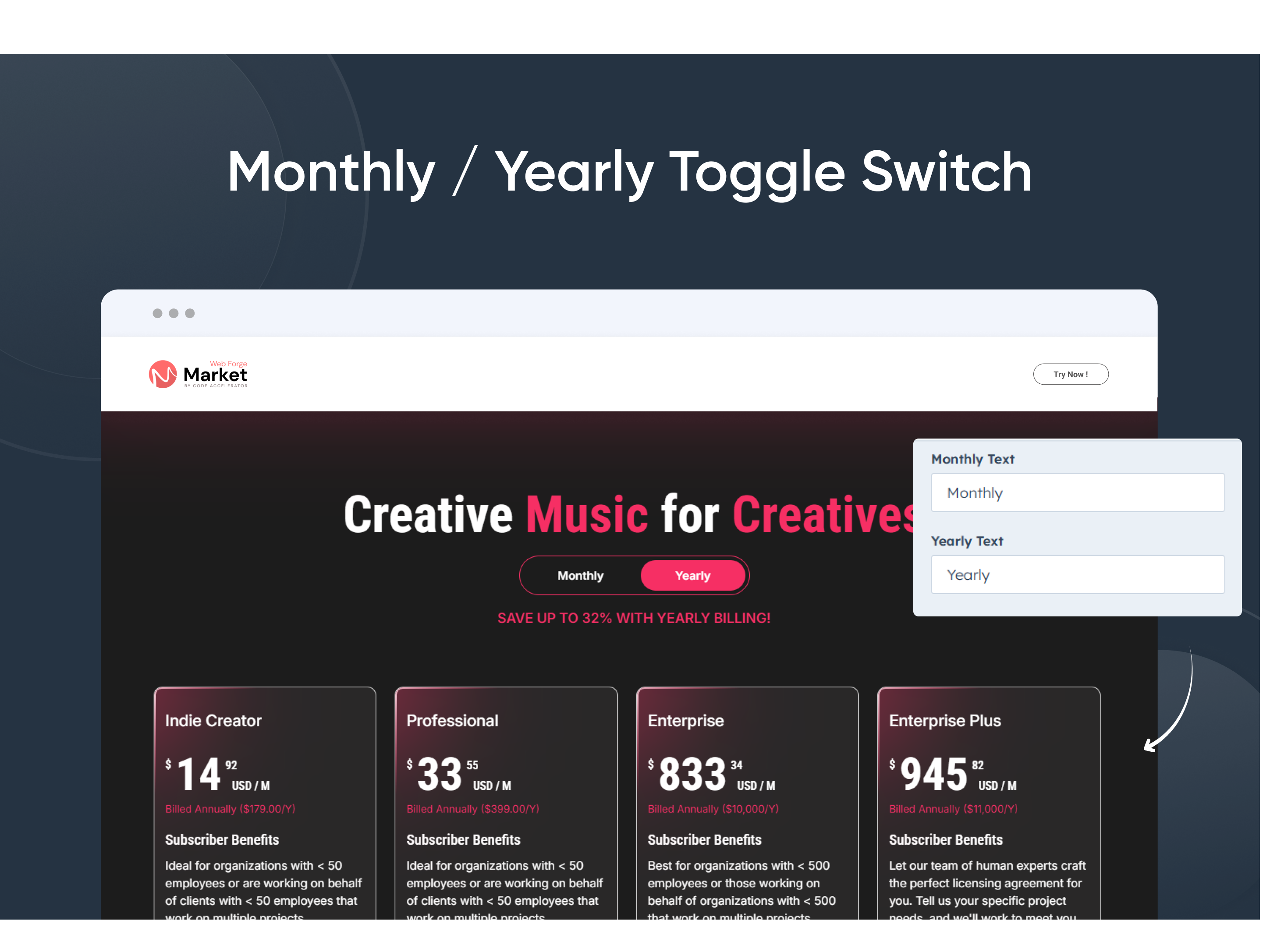Monthly / Yearly Toggle Switch